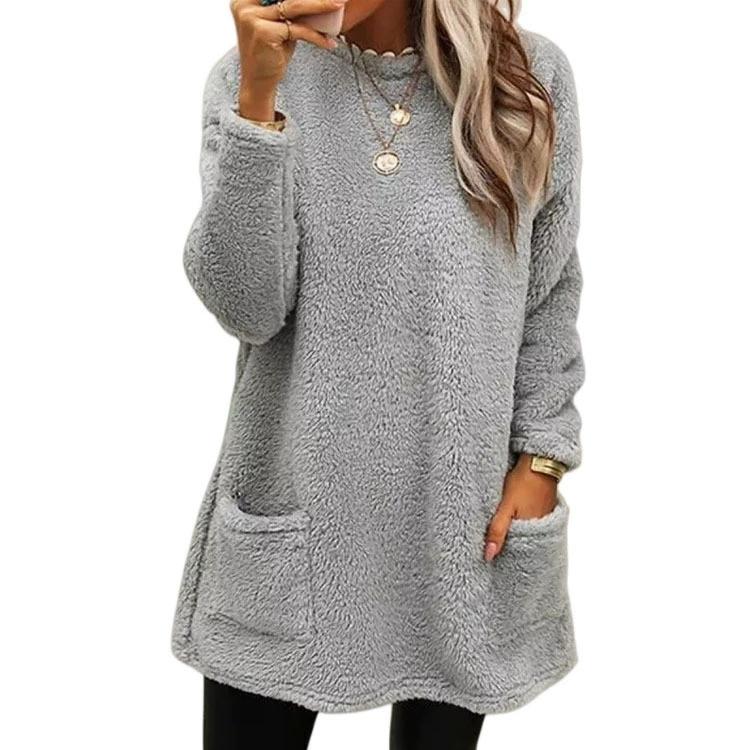 Long-sleeved Pocket Plush Sweatshirt T-shirt Top