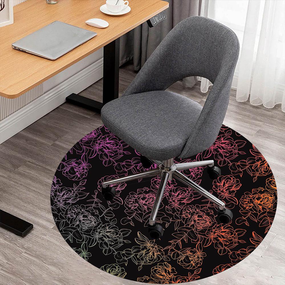 1pc Floral Pattern Round Chair mat Area Rug - Non-Slip, Floor Mat for Office, Bedroom, and Indoor Decor -1002101