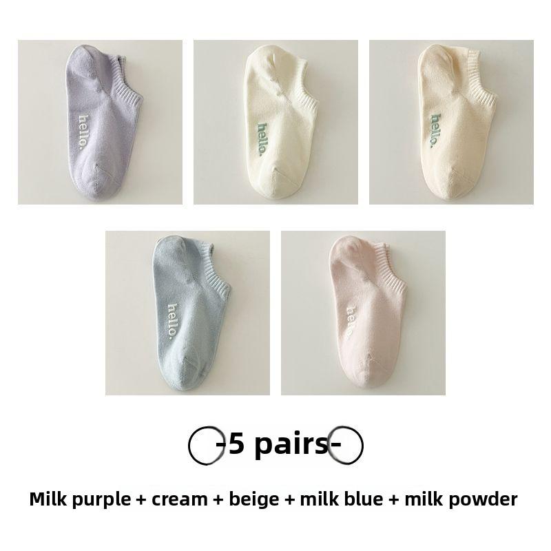 5 пар женских тонких носков с надписью «Handless» из хлопка и дышащей пяткой на весну и лето