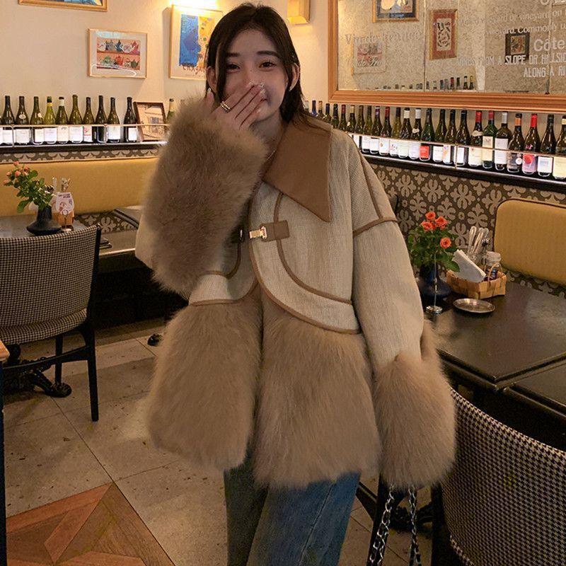 Женская куртка из искусственной кожи в стиле пэчворк из искусственного лисьего меха осенью и зимой, новый мех и меховой стиль, преодолевающий тенденцию утолщенной внутренней подкладки