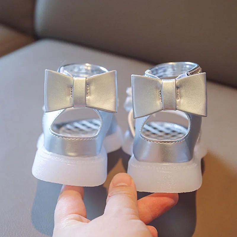 Girls Princess Sandals Summer Baby Sparkly Rhinestones Bow Shoes Fashion Non-slip Flat Children's Sandals Boots