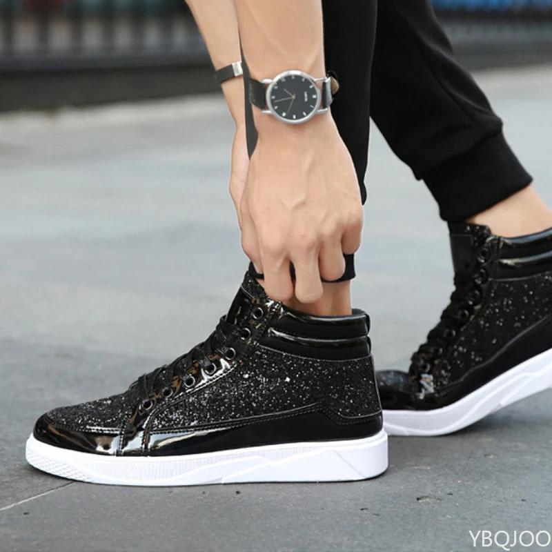 Мода Модные высокие кроссовки Мужская обувь Блестящие Большие размеры Персонализированная обувь Золотые Ретро повседневная обувь Трендовые универсальные Мужские Кроссовки Zapatos