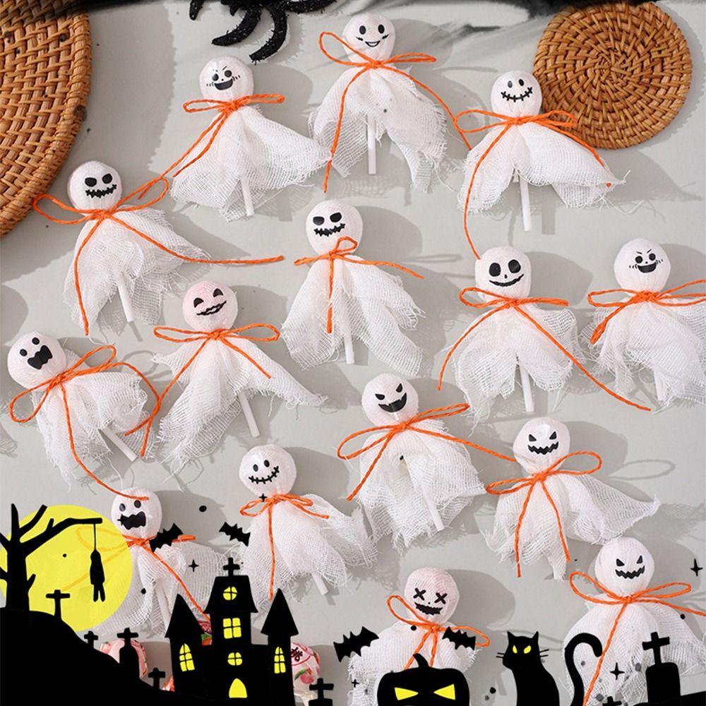 12Pcs with Sticker Ghost Candy Decoration Creative Lollipop Packing Material Pack  Festive Packaging