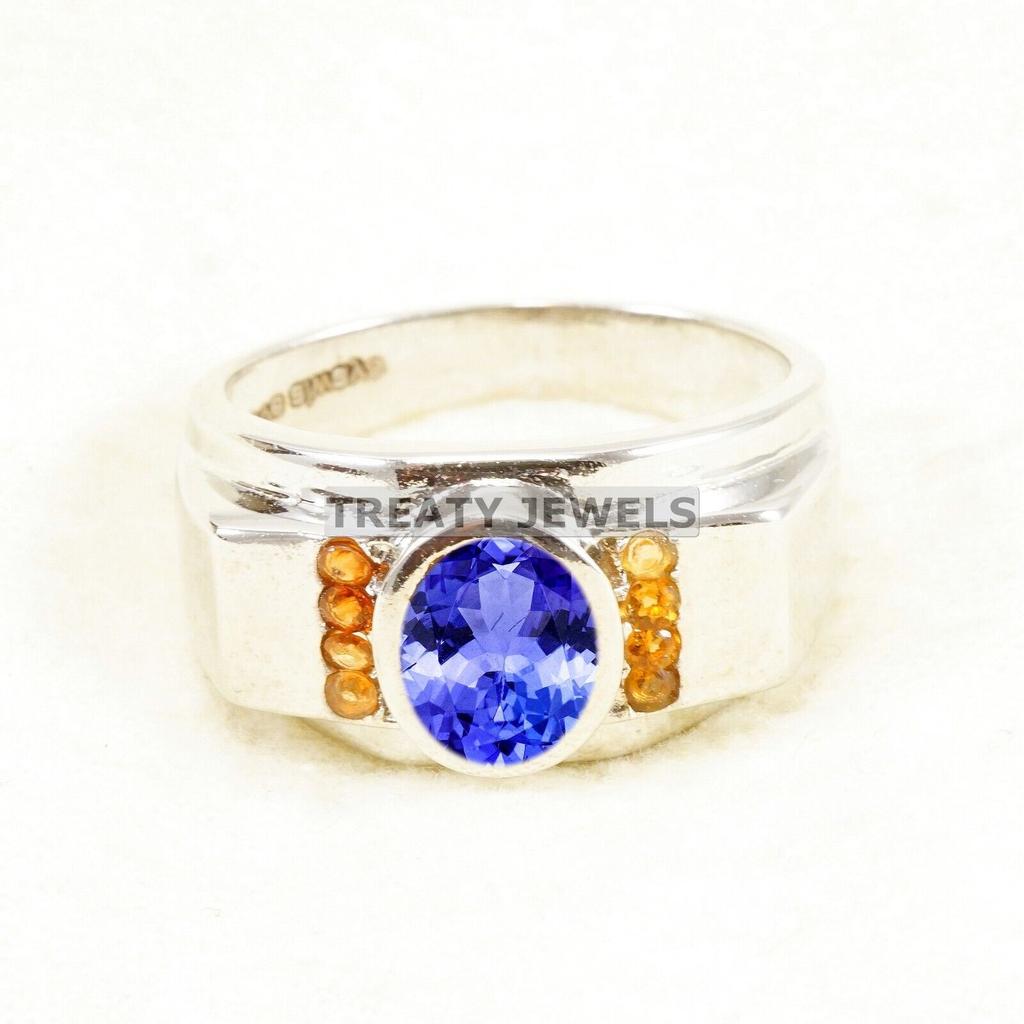 Tanzanite Oval Cut Gemstone With 925 Sterling Silver Ring For Men's #B690 JL375688172140