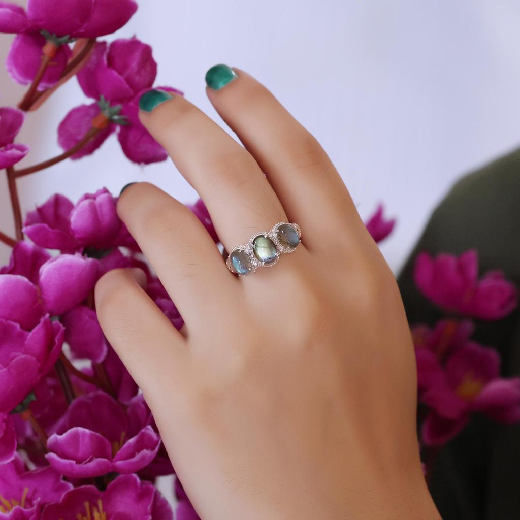 Кольцо женское с лабрадоритом, чистое 100% серебро 925 пробы, ювелирное изделие ручной работы, серебряное кольцо, Ar8921
