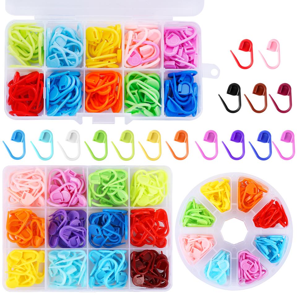 Colorful Plastic Locking Stitch Markers with Needle Clip Hook Set