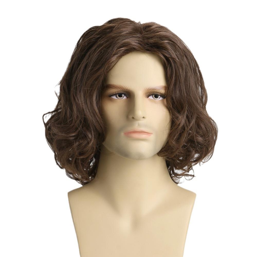 European and American Men's Vintage Fashion Front Lace Heat Resistant Short Curly Wig Daily Use Natural Looking Side Part Fluffy Wig for Men