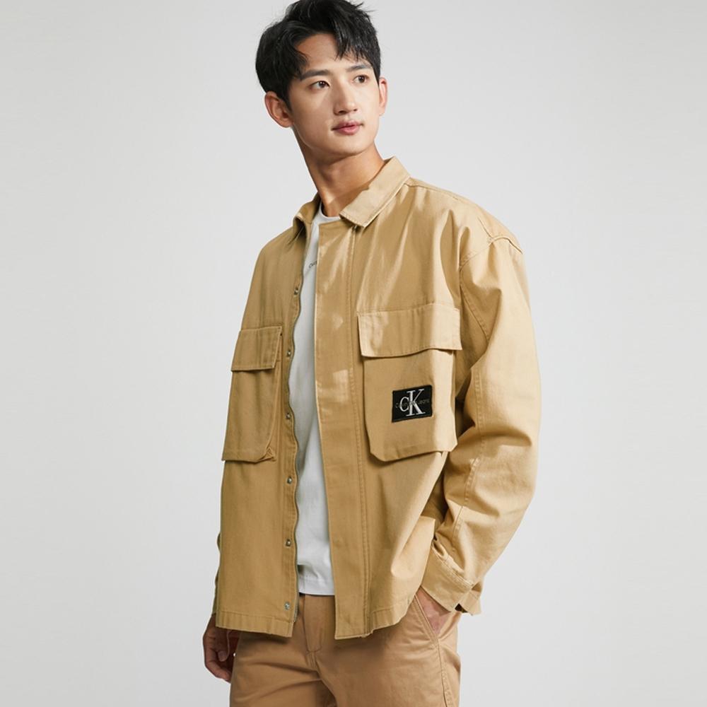 Calvin Klein Квадратный воротник с надписью Рабочая одежда Повседневная рубашка с длинным рукавом Мужские рубашки цвета хаки J322476