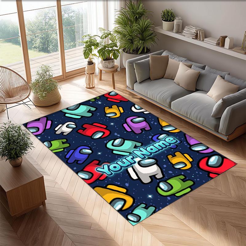 Among Us Crystal Velvet Rug, Custom Name Text Personalized Non‑Slip Floor Mat for Home Decor Gift