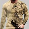 Men's Portrait Lion Print Long Sleeve Autumn T Shirt Pullover Comfortable Fit Street Casual Shirt Bottom Top Plus Size