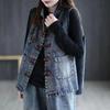 Ayollar uchun bahor va yozgi denim jilet, adabiyot va san'at, retro, katta o'lchamli, etnik uslub, plastinka tokali ustki kiyim, kundalik jilet