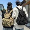 Casual Canvas Shoulder Bag Lightweight College Student Schoolbag Nylon Drawstring Backpack Daily