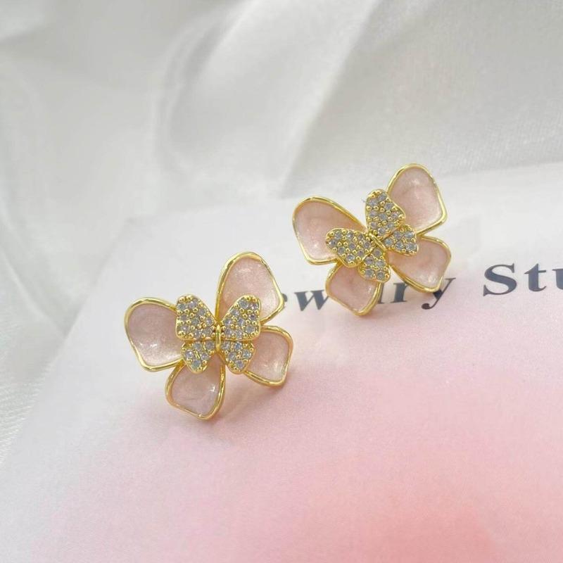 Pink drop glaze butterfly stud earrings female sweet small delicate three-dimensional micro-inlaid butterfly earrings light luxury versatile earrings