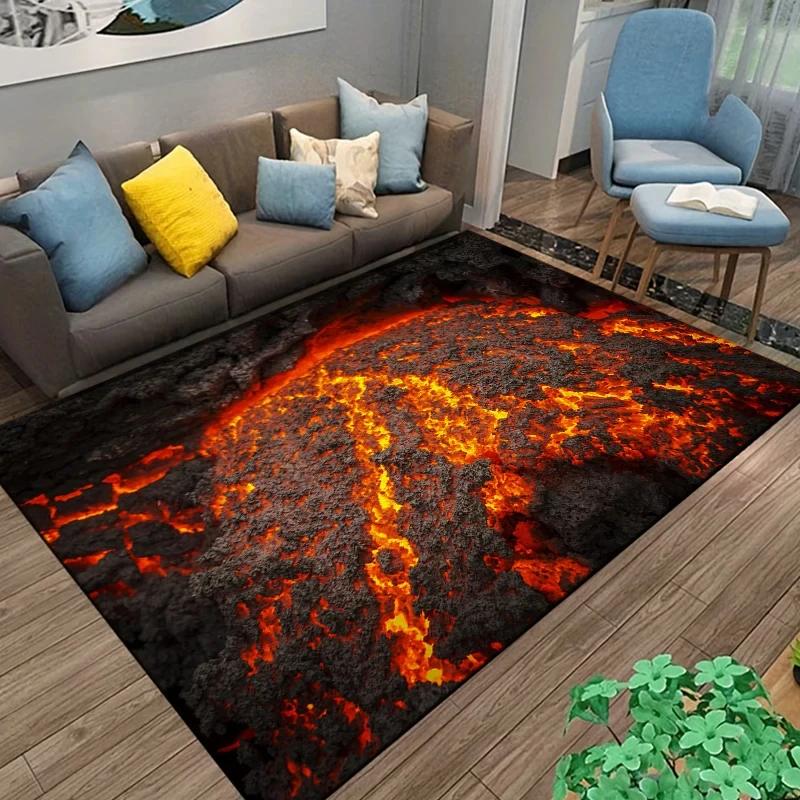 3D Volcano Lava Magma Rugs Carpet for Bedroom Decor Living Room Large Area Rugs Bedside Non-slip Floor Mat Home Entrance Doormat