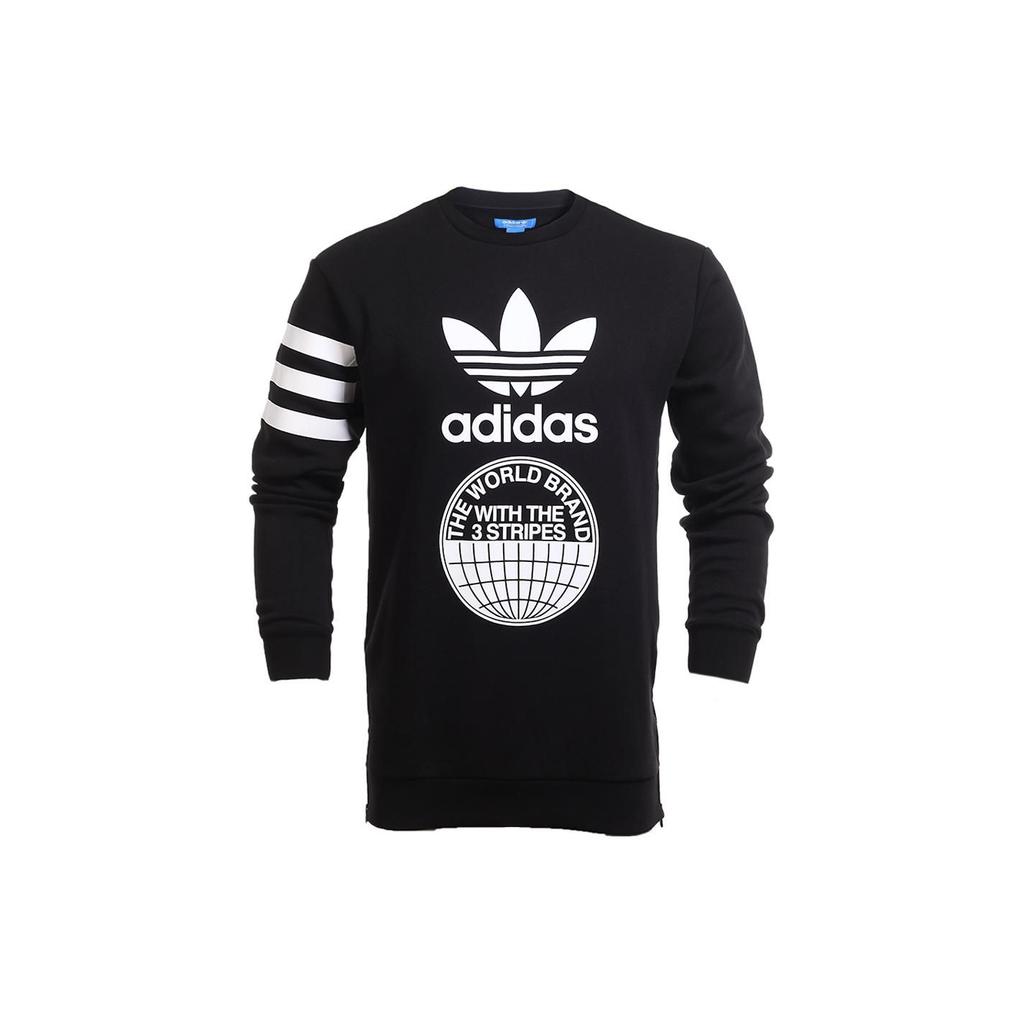 adidas Мужской трикотажный топ с логотипом Originals с круглым вырезом и длинными рукавами, черный BP8912