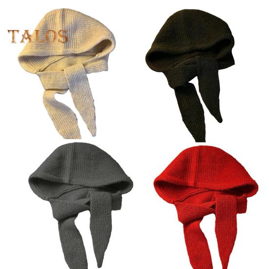 Женская Балаклава с встроенным шарфом, зимняя вязаная шапка, толстая защита ушей, однотонный ветрозащитный теплоизоляционный головной убор для походов и путешествий