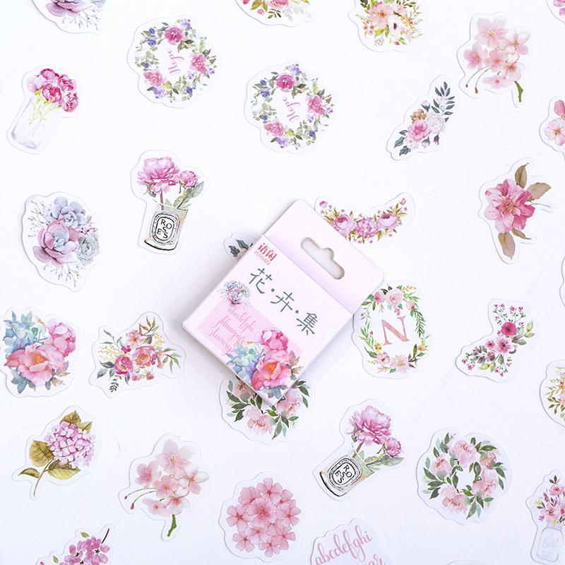 50 шт./упак., милые цветочные плакаты с единорогом, мини-бумажные наклейки, украшение для дневника, этикетка для скрапбукинга, канцелярские принадлежности