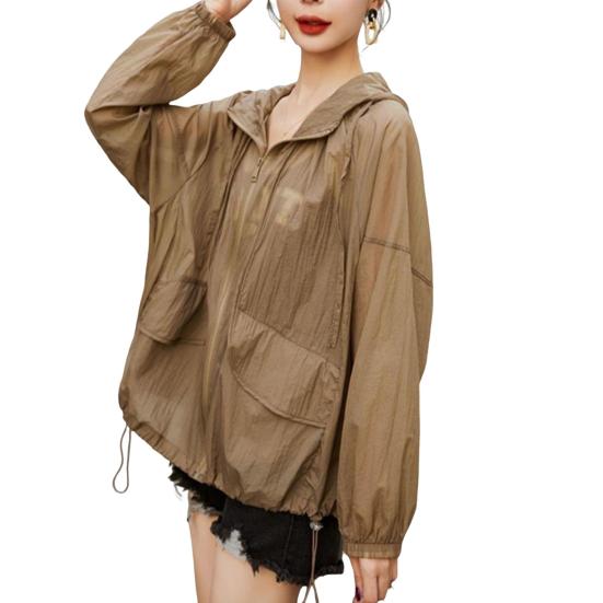 Женская солнцезащитная одежда, летнее пальто с капюшоном и длинными рукавами, с карманами, солнцезащитная одежда