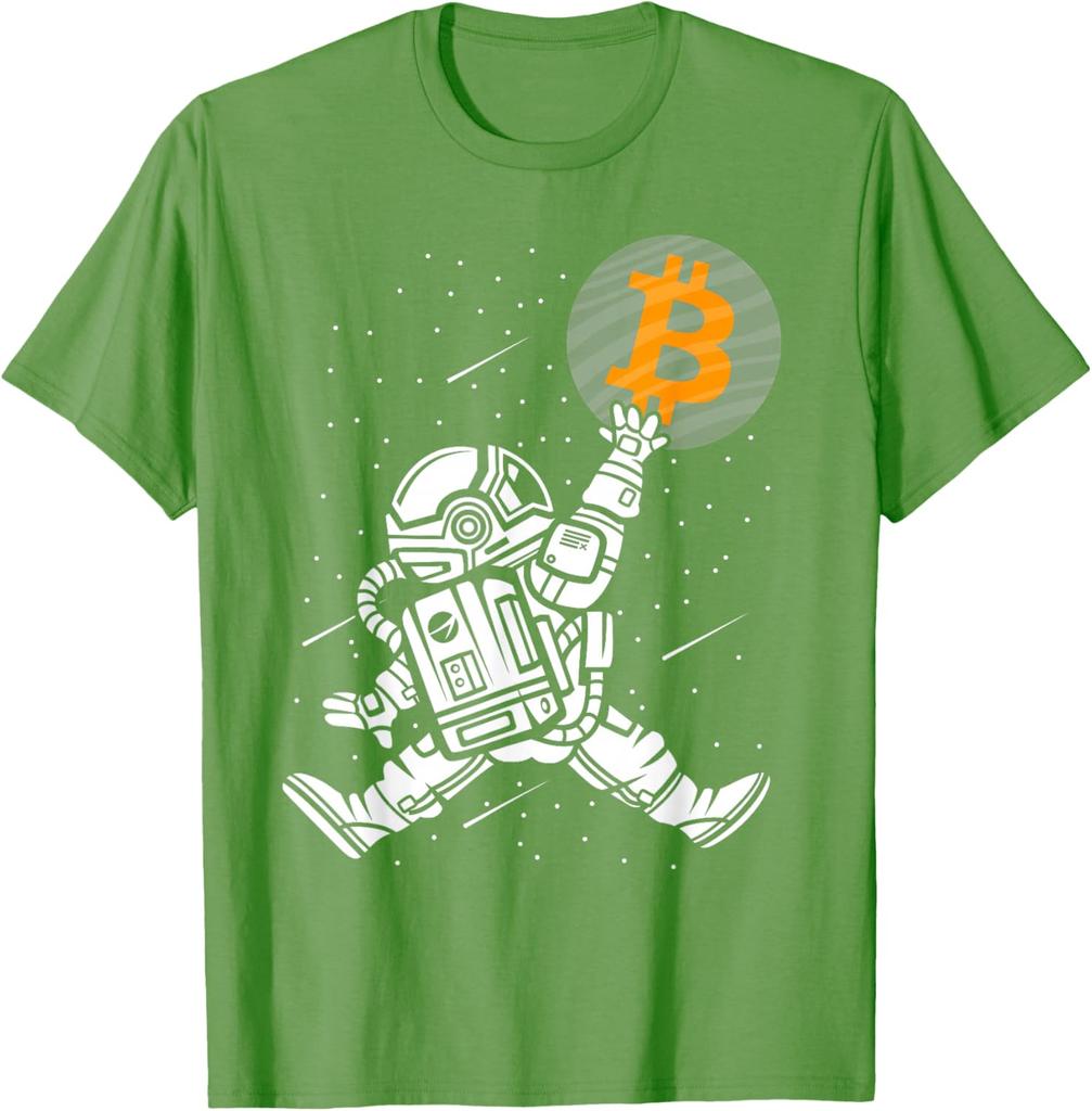 Астронавт Bitcoin Тянется к BTC Графическая футболка Криптотрейдера Мужская Повседневная С коротким рукавом