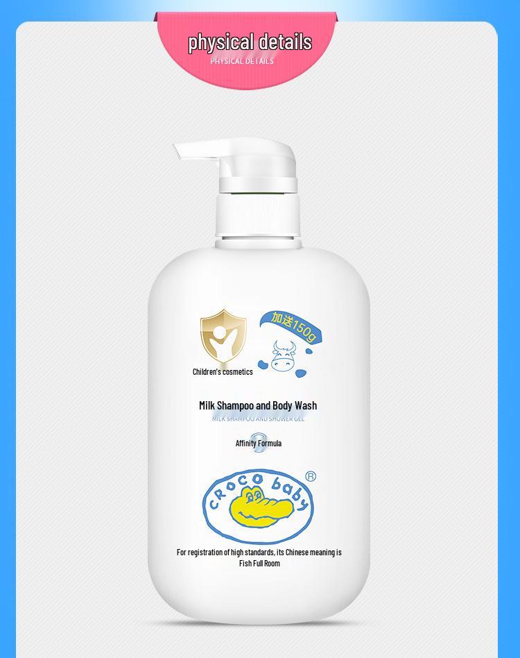 Crocodile Baby Milk Shampoo & Bath Wash 2-in-1 for Infants & Toddlers, Milk Scent