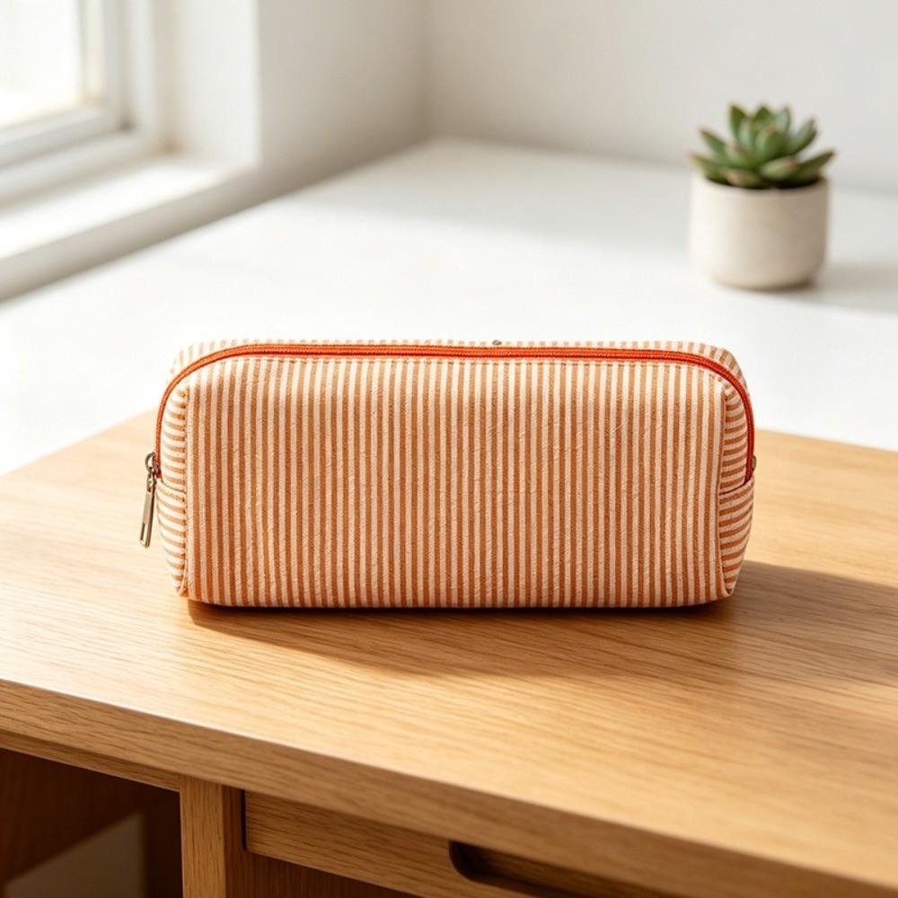 Striped Print Pencil Pouch Polyester Bubble Yarn Pen Bag Minimalist Stationery Pouch  School Office