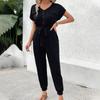 Women's Fashion Casual Summer Spring Solid Color Print Short Sleeve V-Neck High Waist Trousers Jumpsuits & Rompers