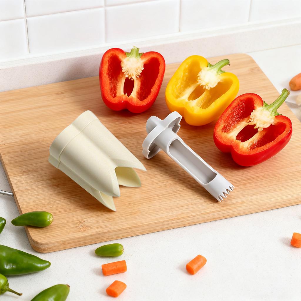 Pepper Corer, 2 In 1 Red Bell Pepper Seed Corer Remover Tool, Fruit & Vegetable Corers Quick Tools For Jalapeno Cutter Deseeder, Green Yellow,