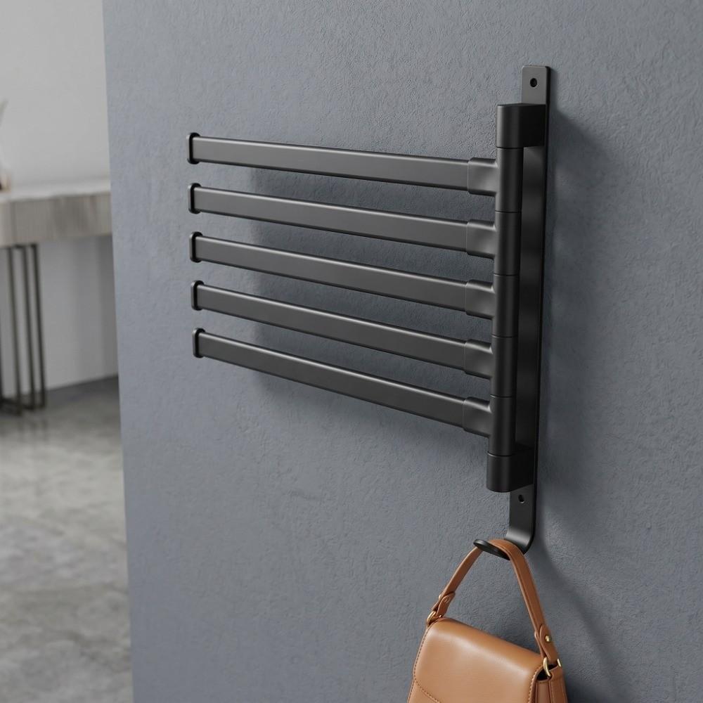 Aluminum Swivel Towel Bar Black Towel Holder Practical Swivel Towel Rack Space Saving