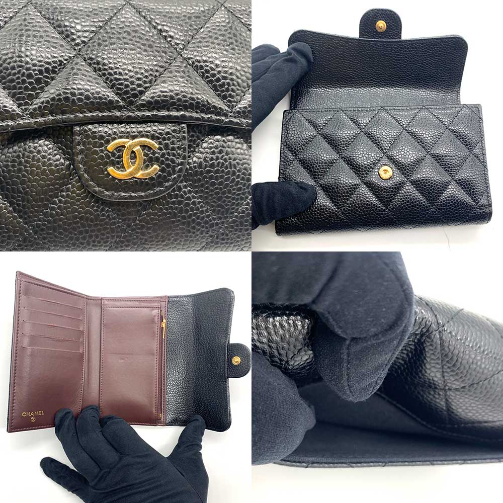Б/у трехстворчатый кошелек CHANEL Матовая кожа кавиар Женский