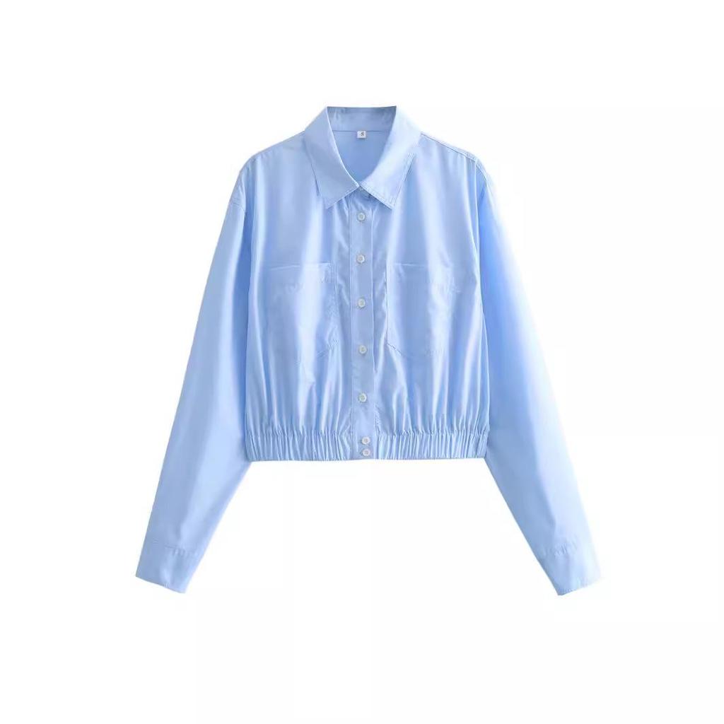 Spring 2024 Women's European & American Style Loose Turn-Down Collar Shirt: Elastic Waist, 3 Colors Available
