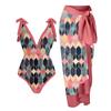New Vintage Ethnic Print Women's One Piece Swimsuit Two Piece Sheer Skirt Conservative Push Up Padded Swimwear Beachwear