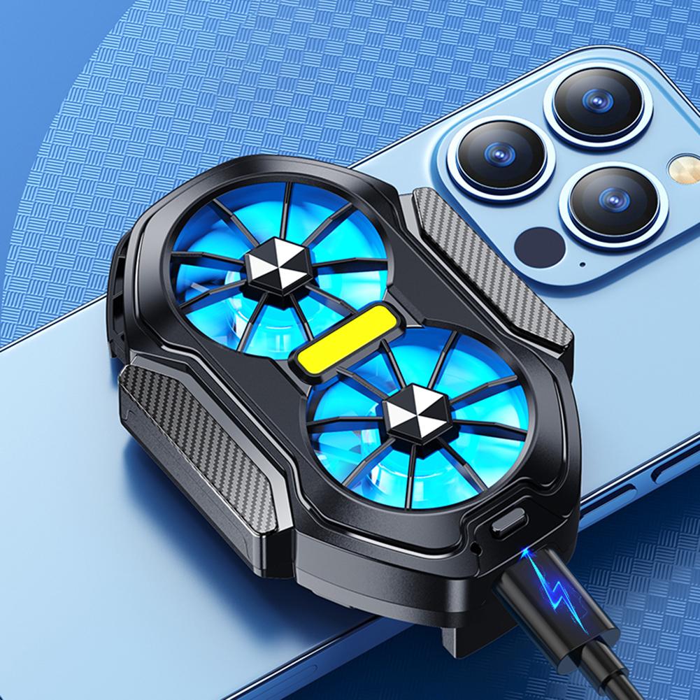 FS01 Dual Fan Plug-in/Rechargeable Mobile Phone Cooler Radiator Long Lasting Stronger Cooling Air Cooling Clip design with Blue