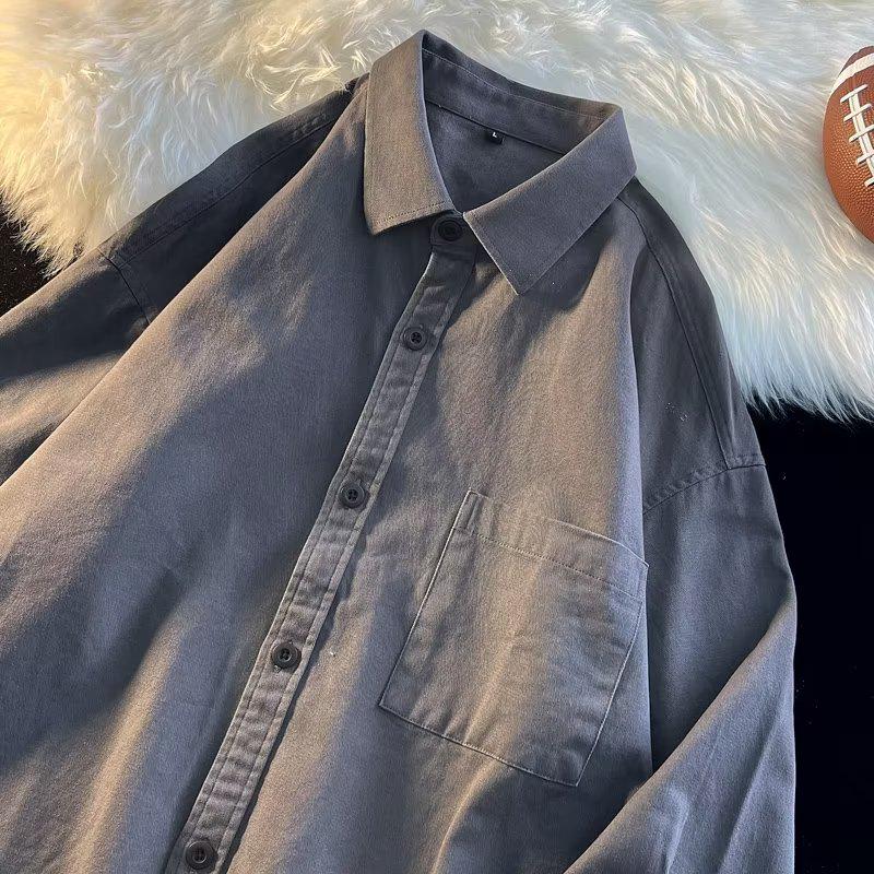 Модная свободная рубашка с длинным рукавом в японском стиле для мужчин