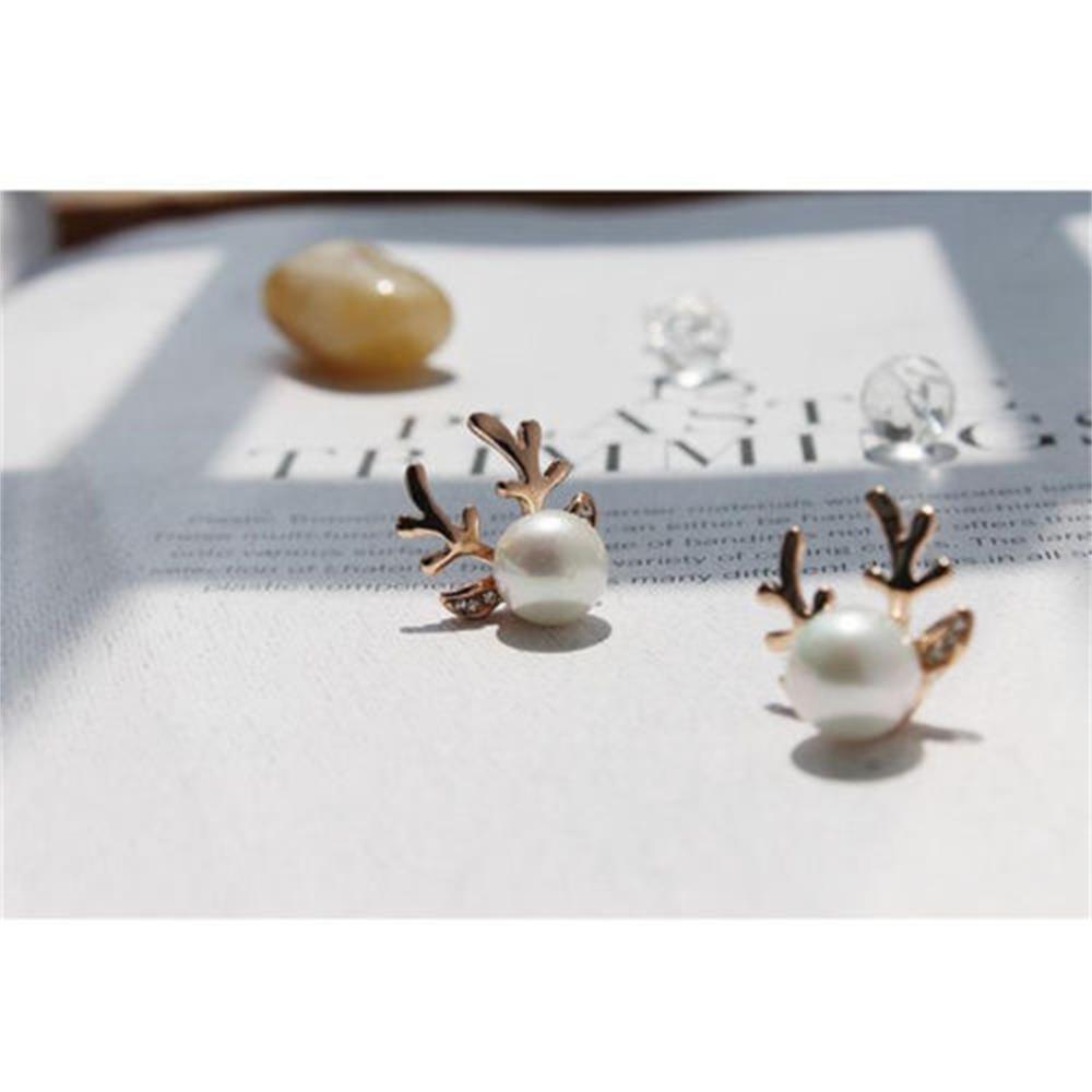 1 пара аксессуаров Рождественский подарок Вечеринка Серьги-гвоздики с оленьими ушами Ювелирные изделия Жемчужные серьги с оленями Рождество