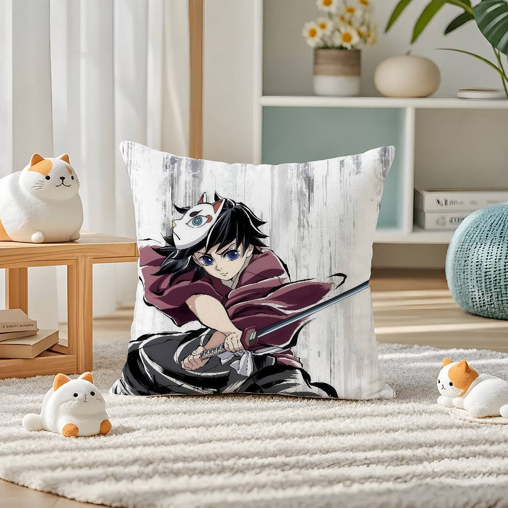 Demon Slayer Kamado Tanjiro Anime Plush Pillow Cover Soft Short Plush Cushion Cover For Sofa Bedroom Home Decor Gift Decoration