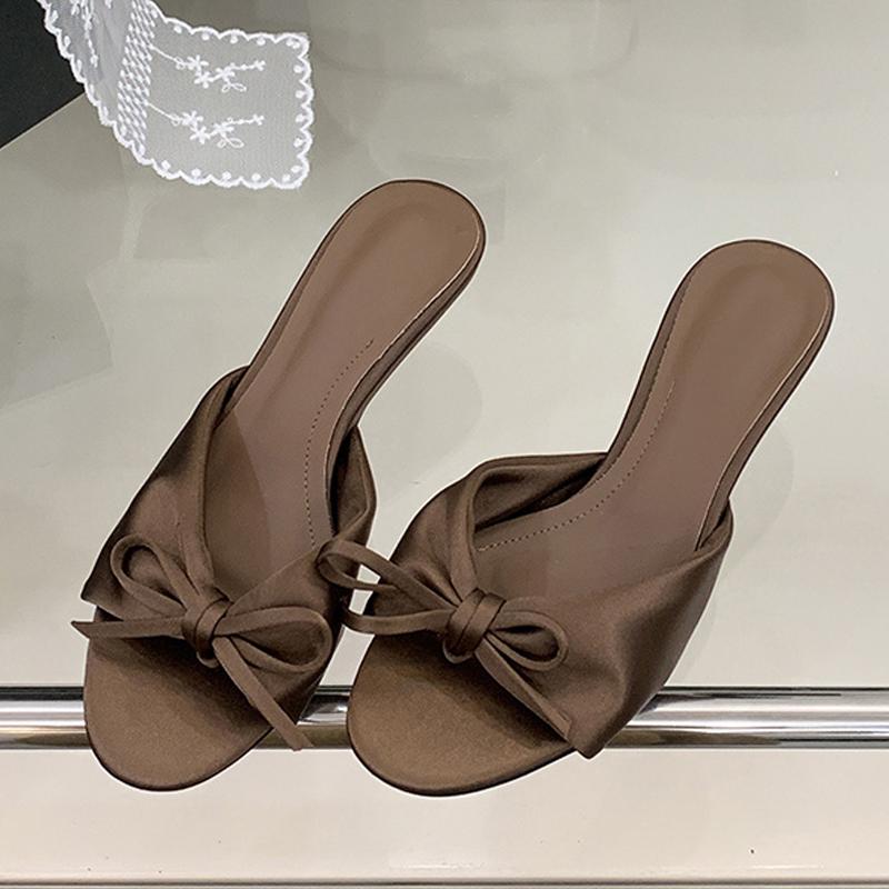 Летняя мода шелковые бабочки узел женские тапочки сандалии неглубокий открытый носок тонкие низкие каблуки мюли шлепанцы обувь Zapatos Mujer