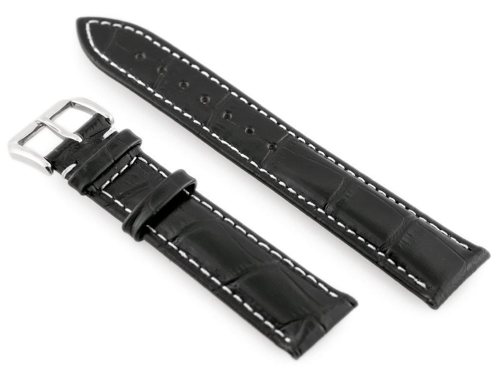 Pasek Skórzany Do Zegarka W64 - Czarny/Biały 20Mm