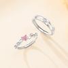 Couple Star Ring Open Band Sweet Niche High Sense Pink Zircon Jewelry