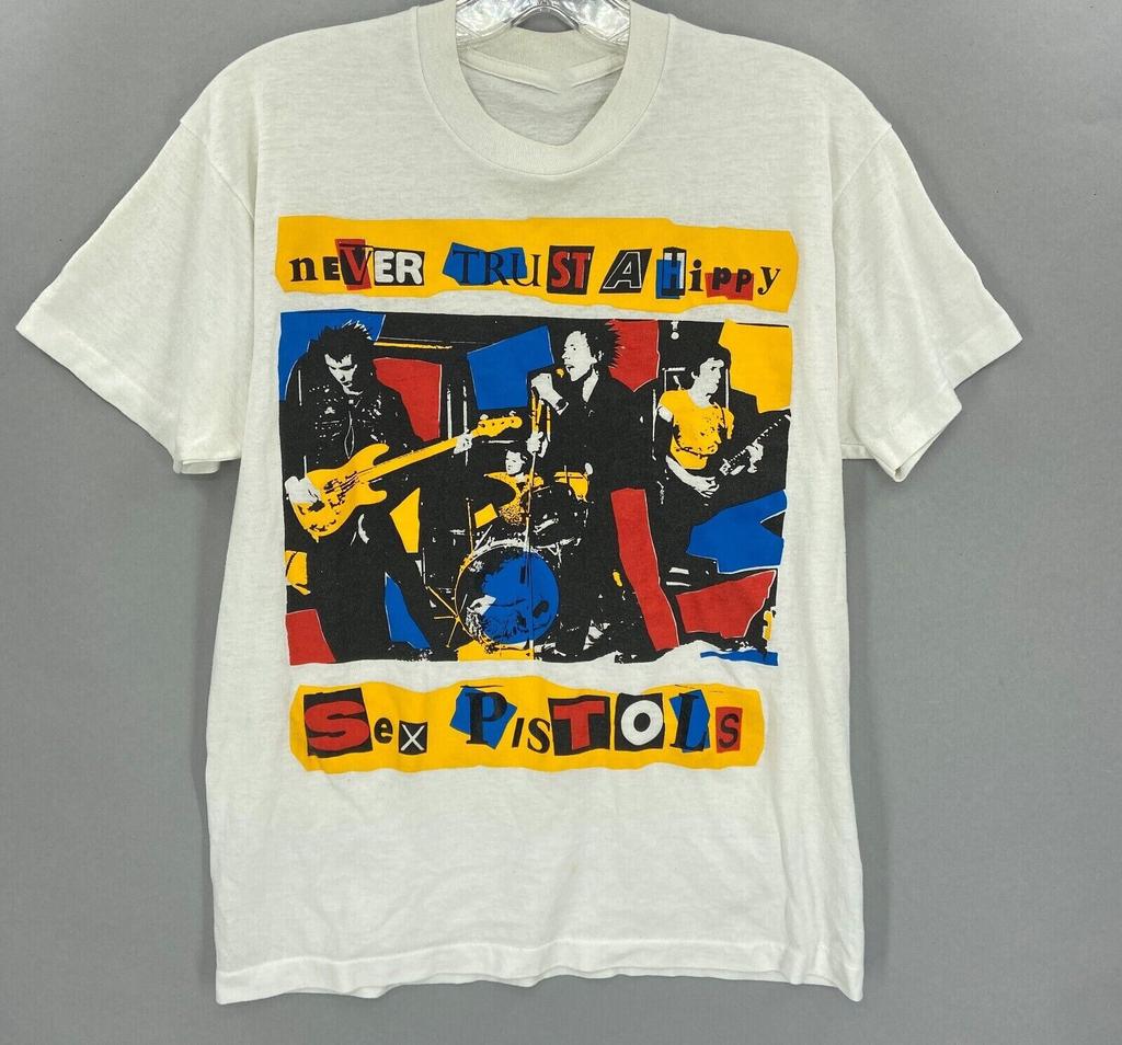 Never Trust A Hippy Sex Pistols Shirt Short Sleeve White Unisex S-5XL EM0305