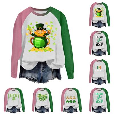 Женская стильная ул.. Свитшот с длинными рукавами и круглым вырезом с принтом ко Дню Святого Патрика