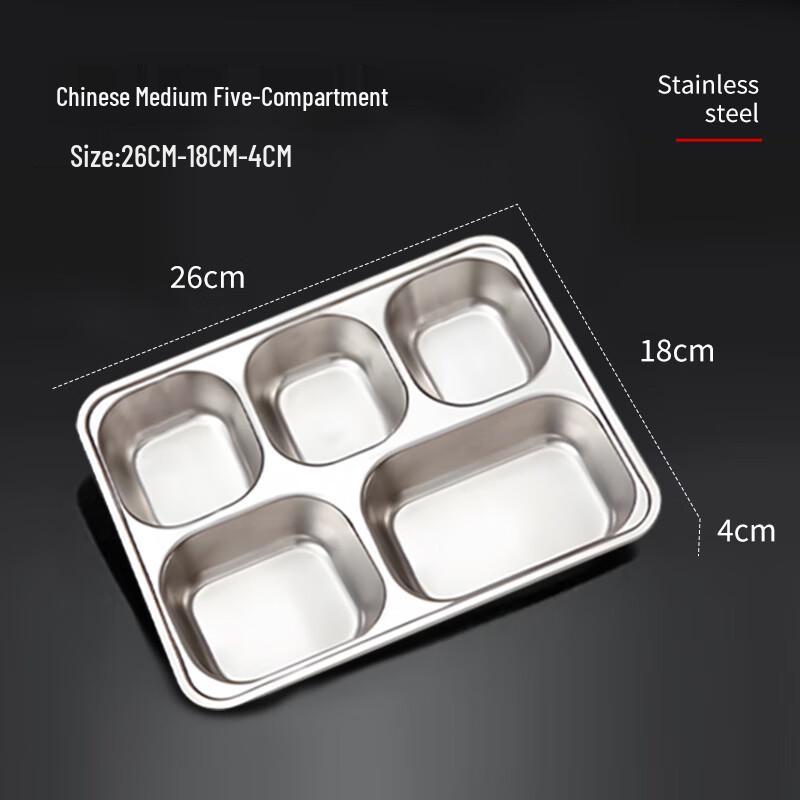 304 Stainless Steel Deep 5-Compartment Lunch Tray