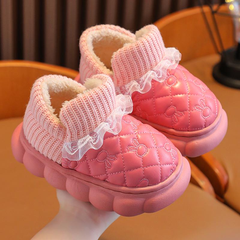 Детские водонепроницаемые хлопковые туфли с бархатной подкладкой - нескользящий дизайн с изображением мультяшного кролика для мальчиков и девочек