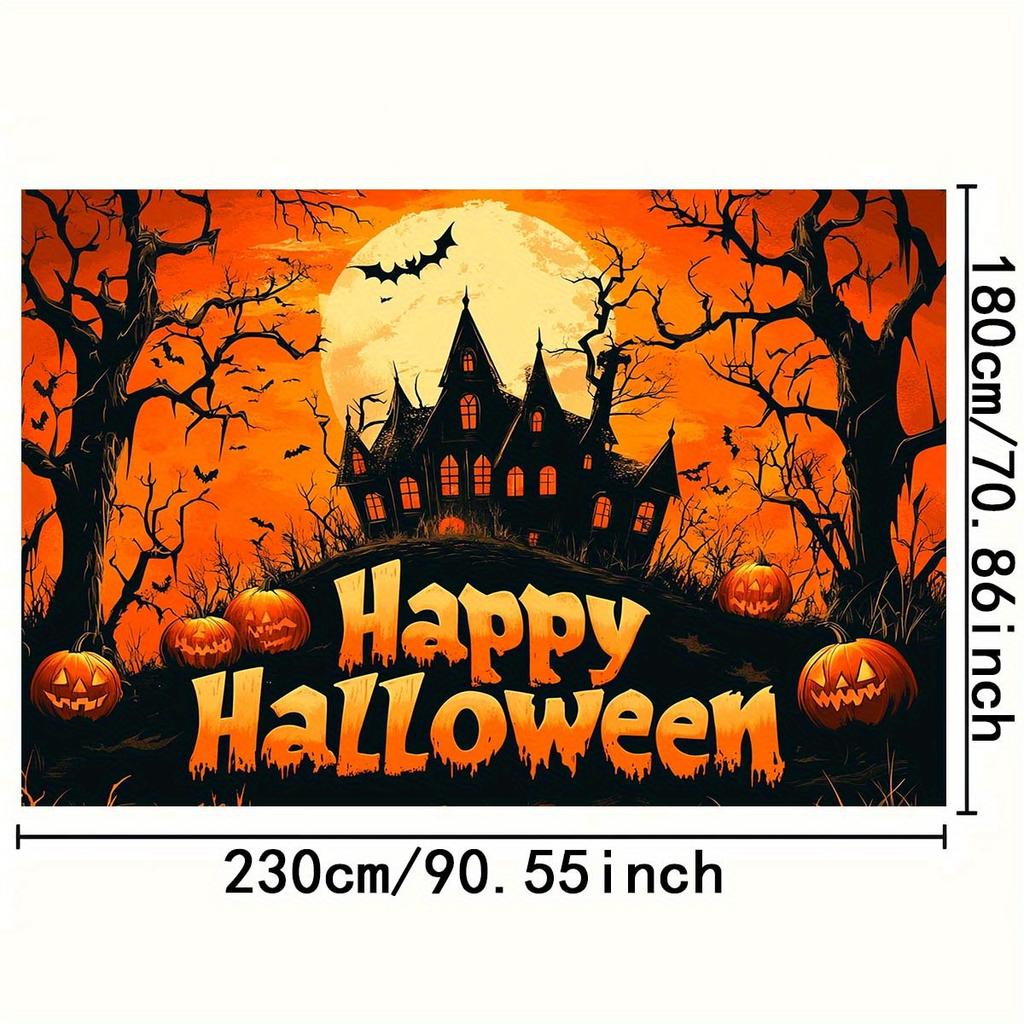 1pc 2D flat Halloween banner background cloth, create a horror atmosphere, home decoration, no power supply required——sym