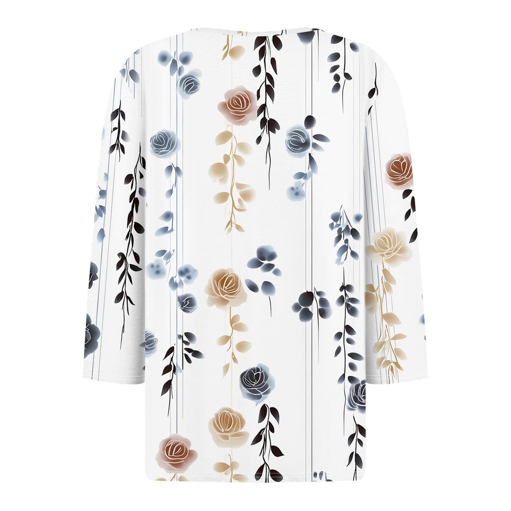 Women's T Shirt Print Button 3/4 Sleeve Daily Weekend Fashion Basic V- Neck Regular Top