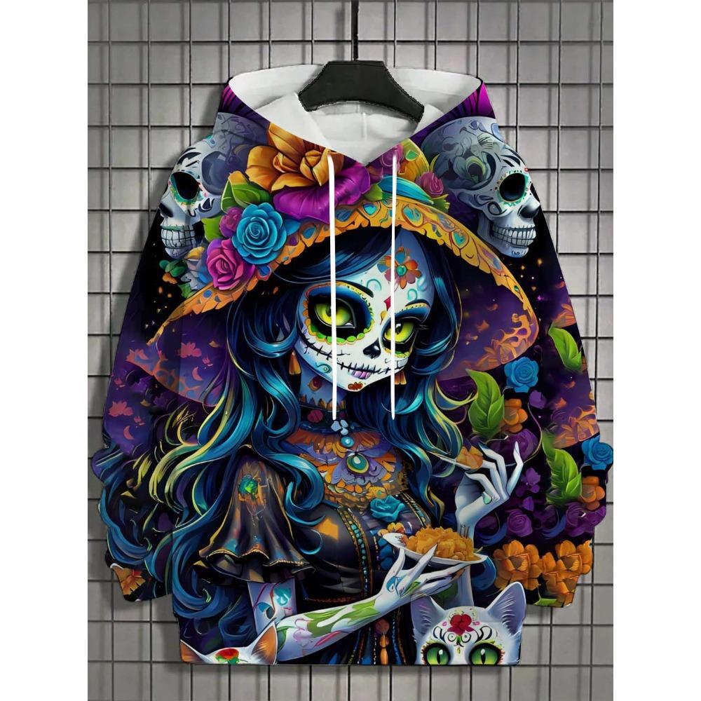 Fashion Women's Hoodie for Girls Autumn Long Sleeve Casual Sexy Girls Clothes Horror Undead Skull Pattern Unisex Tops