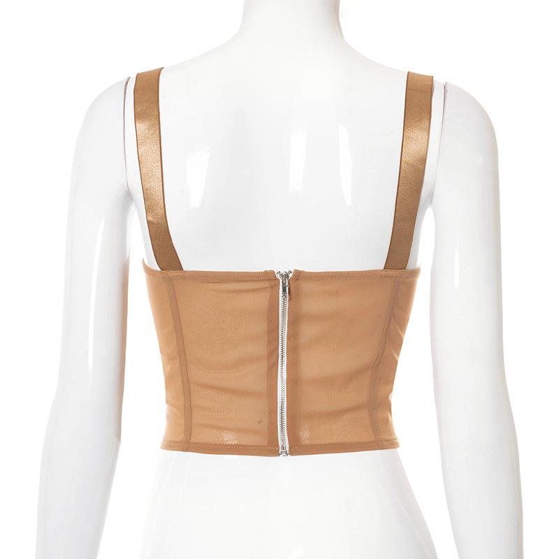 Шифоновый лоскутный женский корсет на бретелях, укороченный топ, майки, прозрачная уличная одежда для вечеринок, клубов, фестивалей, летняя одежда