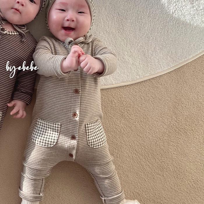 Корейский стиль комбинезон в полоску для новорожденного ребенка пижама