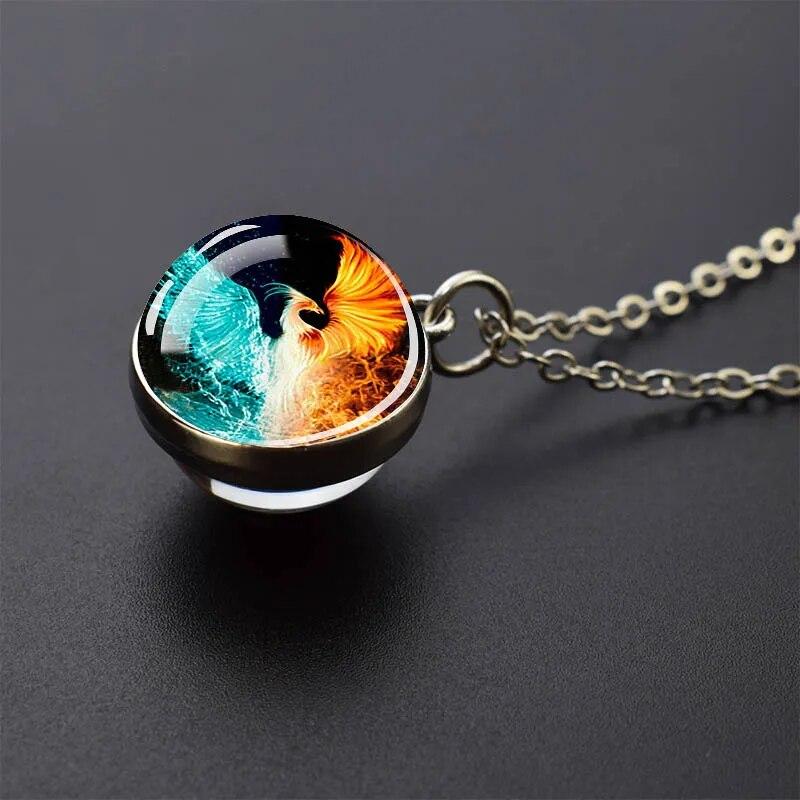 Попугай Феникс Павлин Ворон Ласточка Воробей Сова Двусторонний Стеклянный Шар Подвеска Ожерелье Мужчины Женщины Ювелирные Изделия Подарок