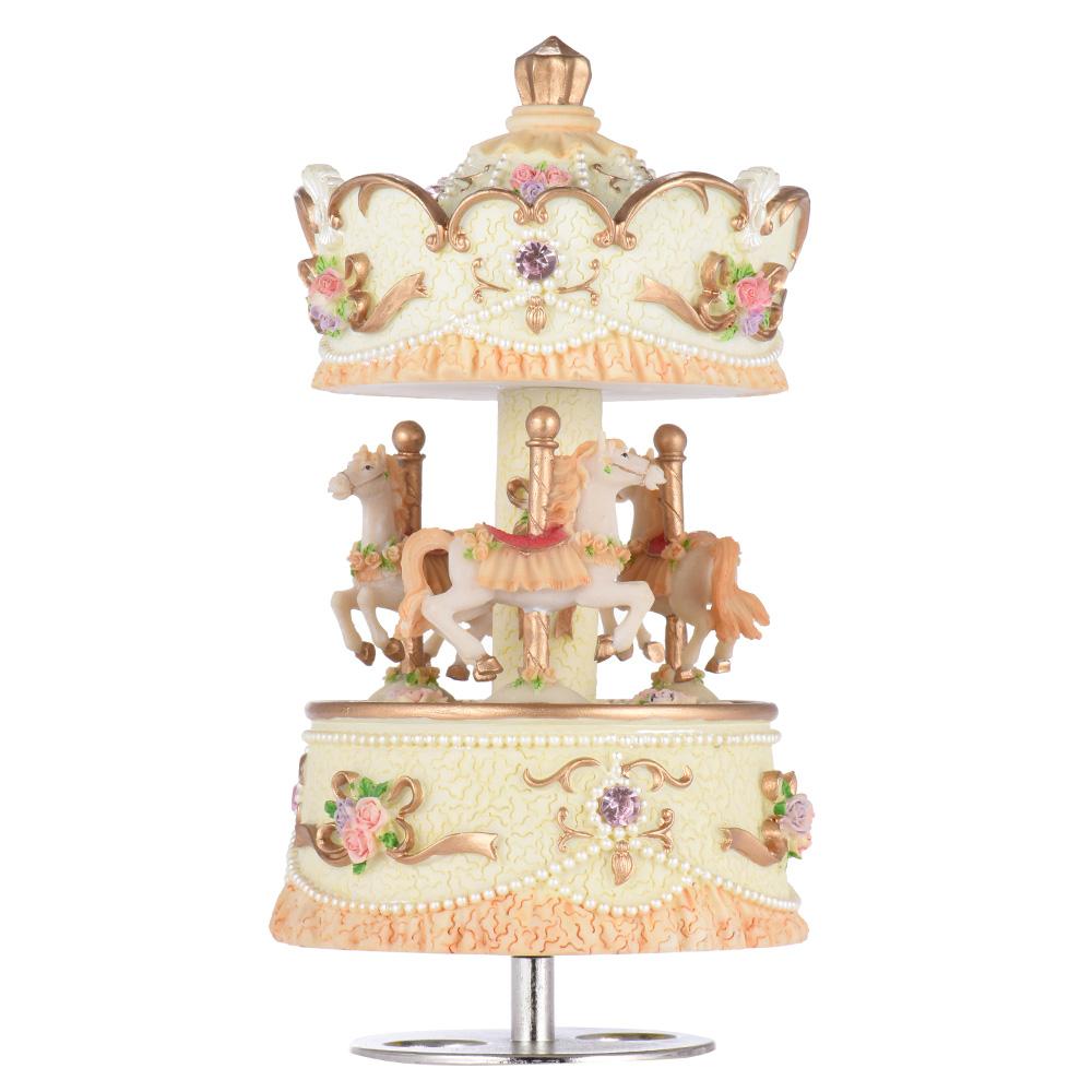 Музыкальная шкатулка Muslady Laxury Windup с 3 лошадьми, музыкальная шкатулка, художественное оформление/подарочный замок «Мелодия в небе»