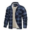 Men Fall Winter Jacket Plaid Print Lapel Soft Plush Pockets Single-breasted Loose Thickened Long Sleeve Casual Mid Length Men Coat